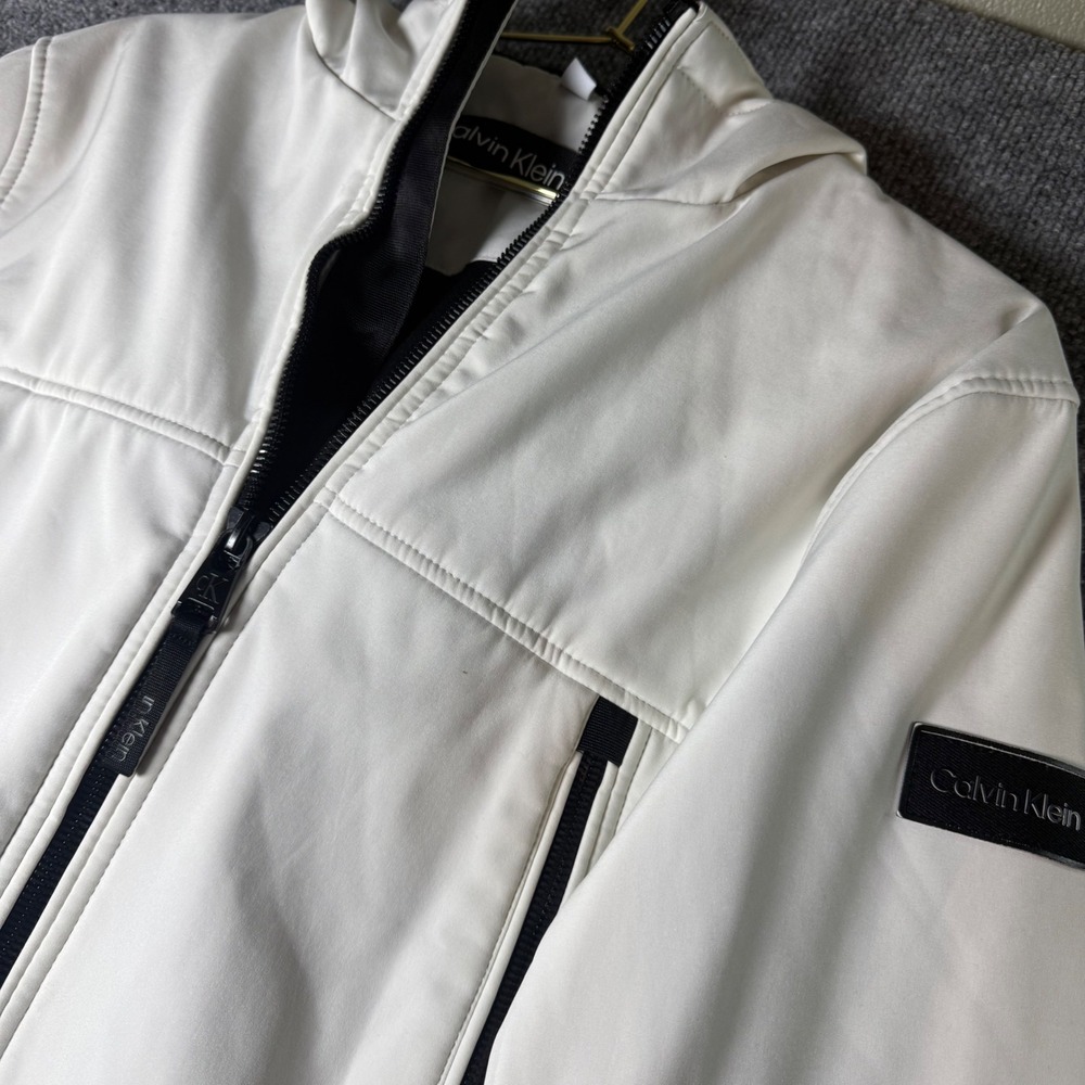Calvin Klein White Soft Shell Hooded Jacket Women's Size‎ S Small